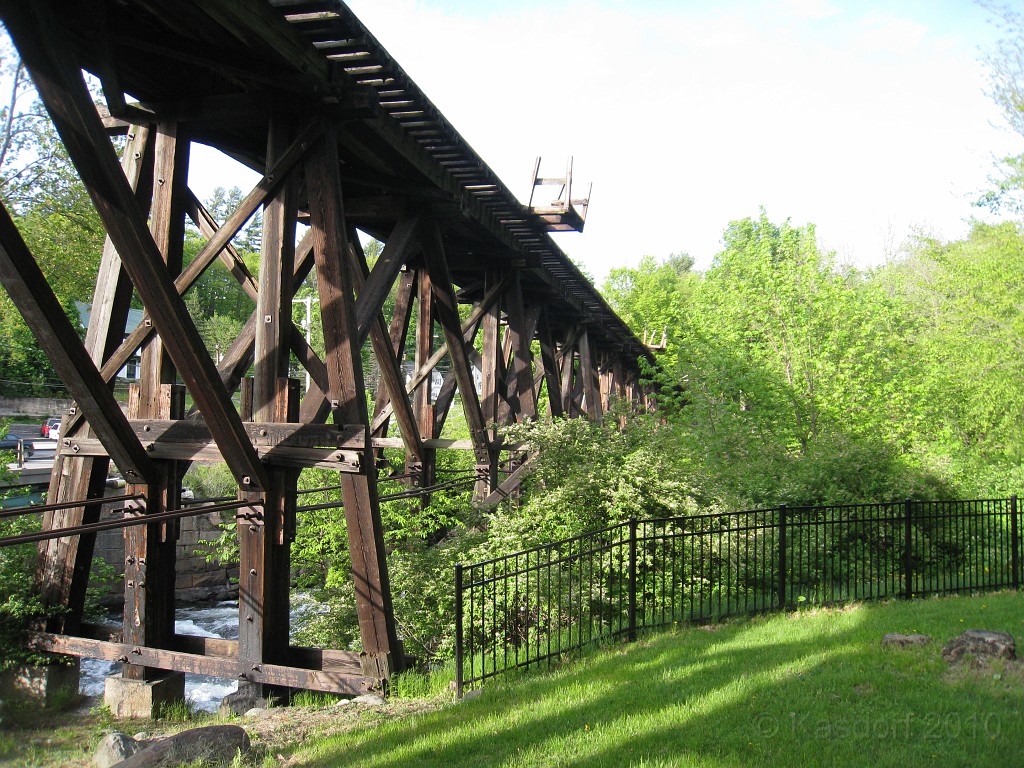 Tilton NH Rail Trail 2010 0120.jpg - Winnipesaukee River Trail, Franklin New HampshireTrestle View ParkInterested in taking a walk or bike ride on a scenic historic trail close to the downtowns of the twin rivers area, yet with the feel of wilderness. A 3 mile trail parallels the Winnipesauke river and passes the historic Sulphite upside down covered bridge believed to be the only one in the country and listed on the national register of historic places. You will also view mill ruins and remaining portions of dams that tell the history of the 5 mills that operated on this river in the mid 19th century.